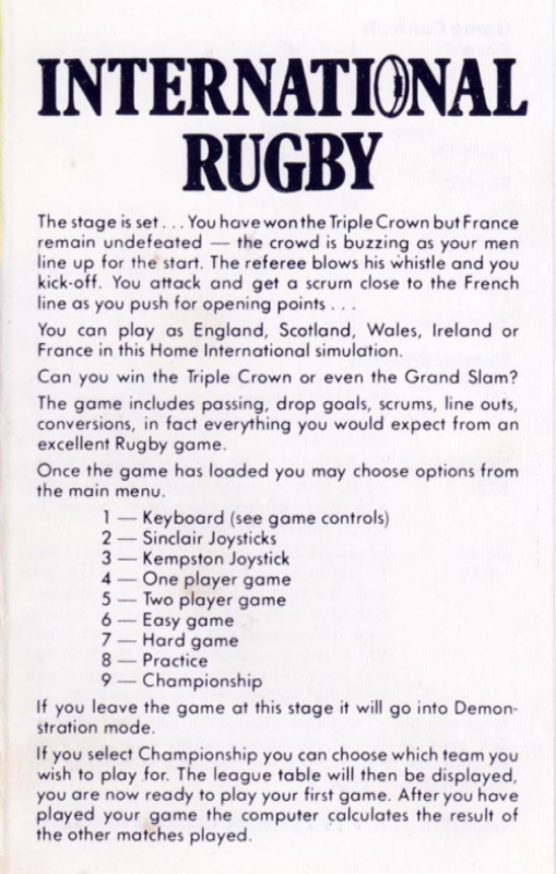 International Rugby - Dos