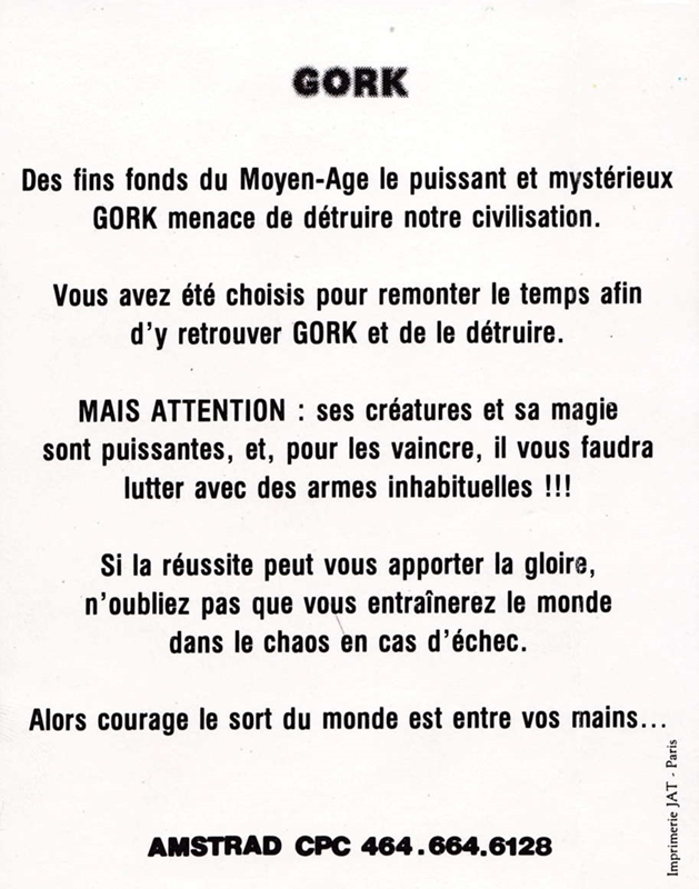 L' Antre de Gork - Dos