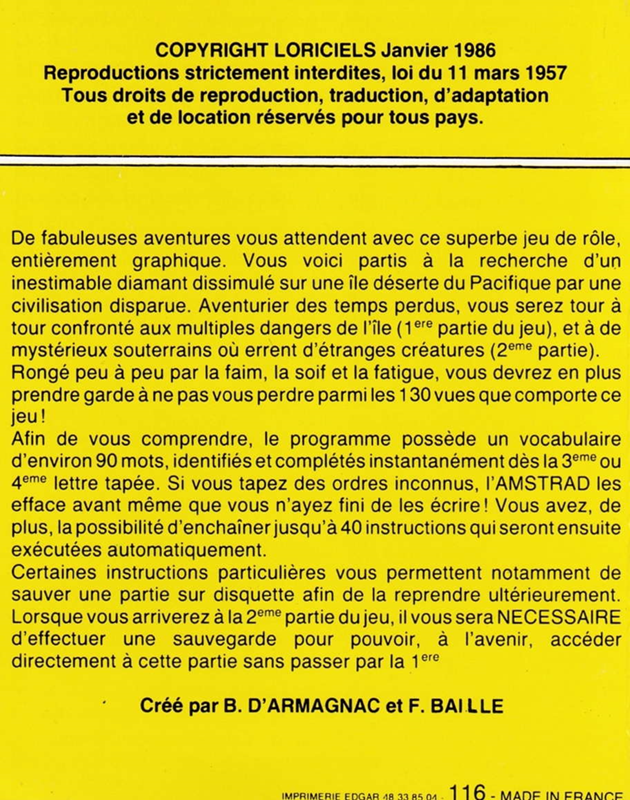 Le Diamant de l'Ile Maudite - Dos