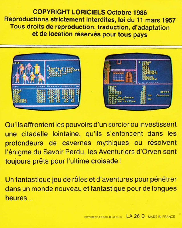 Les Templiers d'Orven - Dos