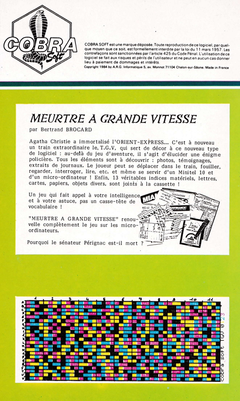 Meurtre à Grande Vitesse - Dos