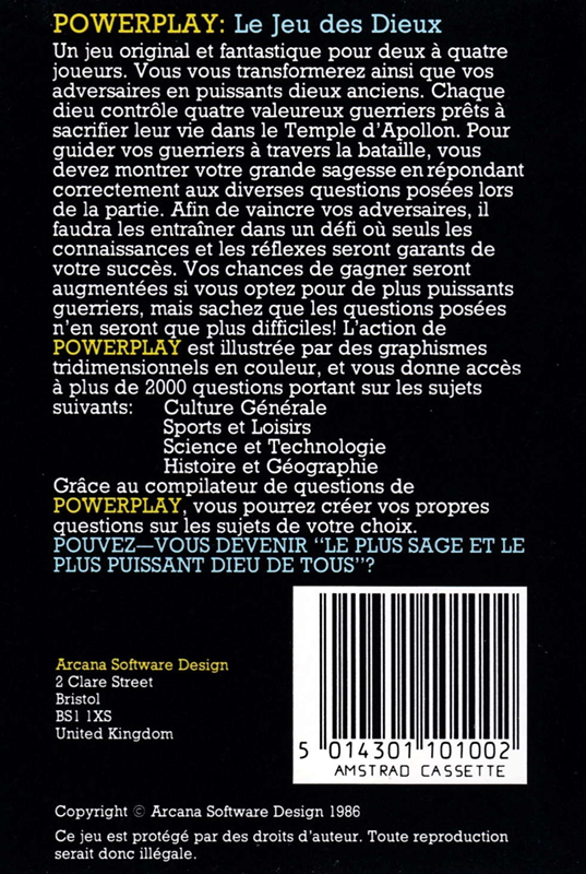 Powerplay : Le Jeu Des Dieux - Dos