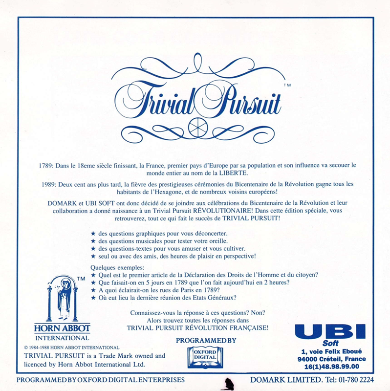 Trivial Pursuit : La Révolution Française - Dos