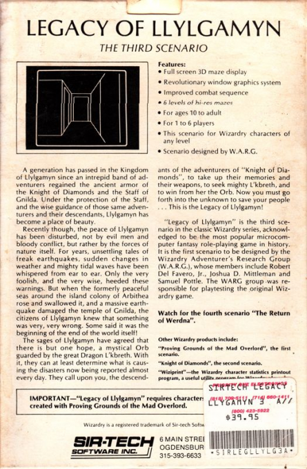 Sorcellerie : L'héritage de Llylgamyn - Dos