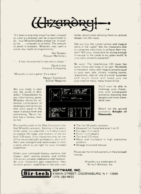 Sorcellerie : Le Donjon du Suzerain Hérétique dos