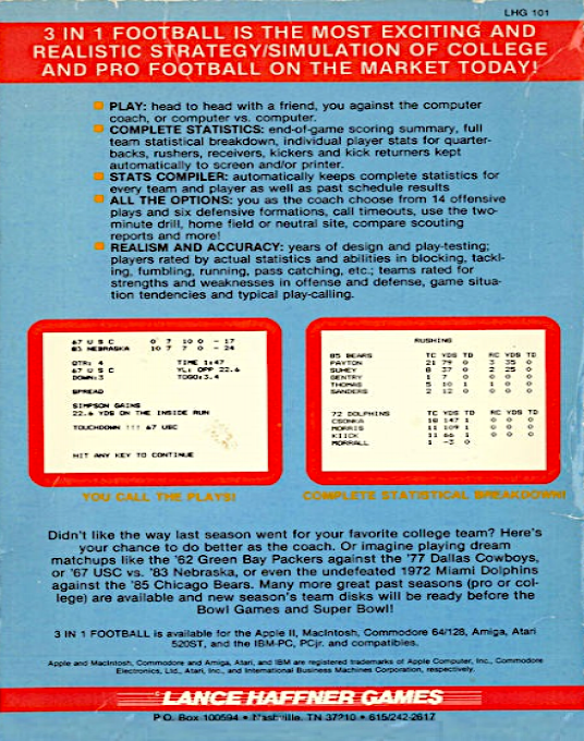 3 in 1 College & Pro Football - Dos