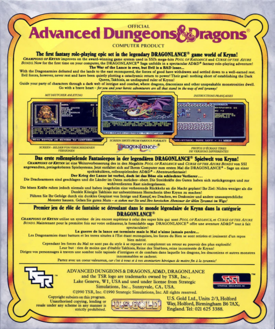 Advanced Dungeons & Dragons : Champions of Krynn - Dos