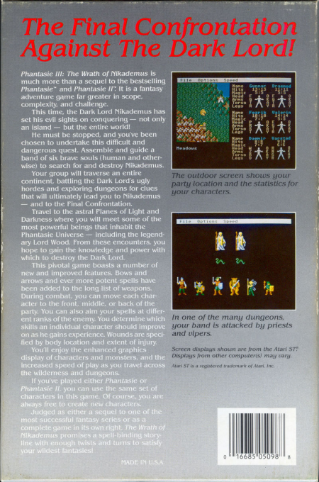 Phantasie III : The Wrath of Nikademus - Dos