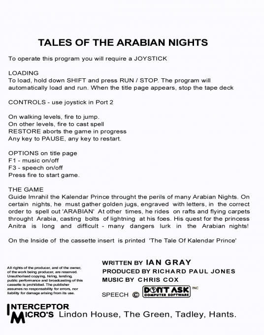 Tales Of The Arabian Nights dos