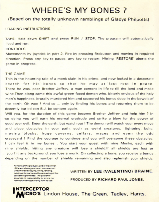 Where's my Bones? - Dos