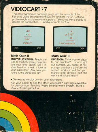 Videocart-7 - Math Quiz 2 - Multiplication, Division - Dos