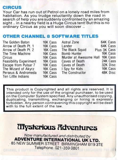 Circus (Mysterious Adventures) dos