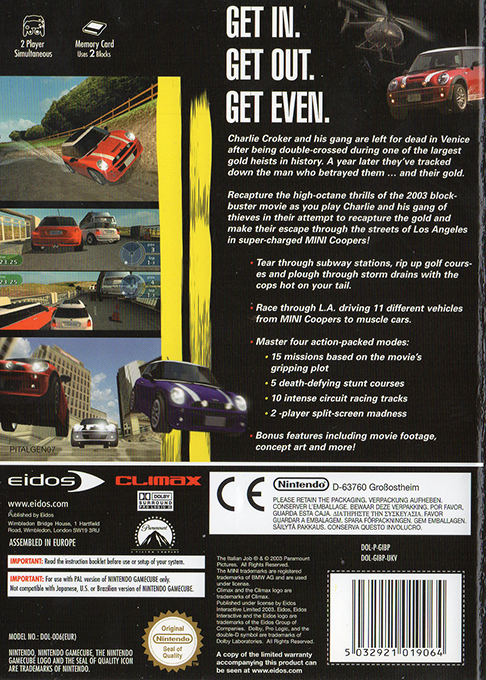 Braquage à L'italienne - Dos