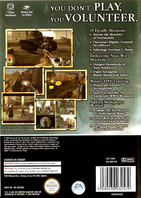 Medal of Honor : En Première Ligne - Dos