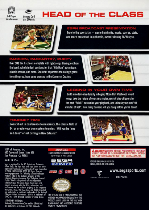 NCAA College Basketball 2k3 - Dos