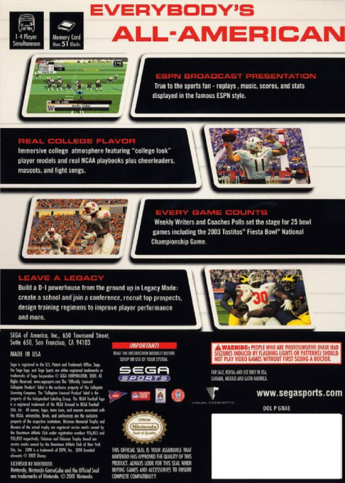 NCAA College Football 2K3 - Dos