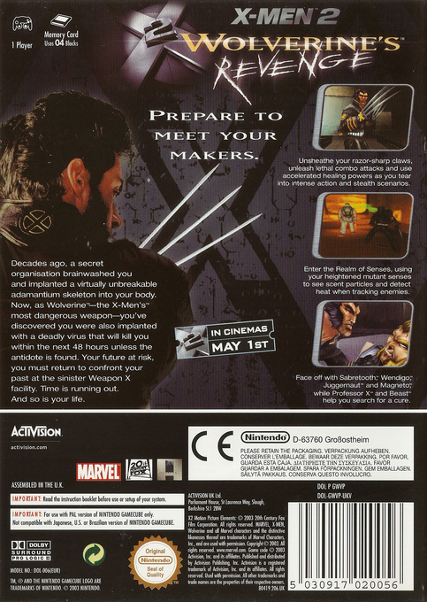 X-Men 2 : La Vengeance De Wolverine - Dos