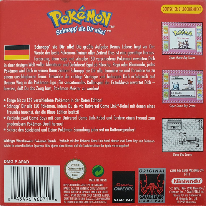 Pokémon : Version Rouge - Dos