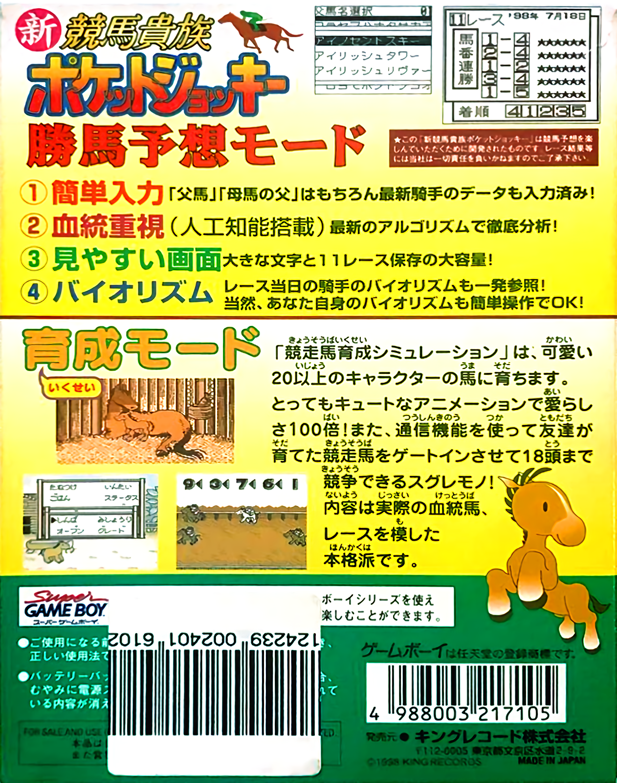 Shin Keiba Kizoku Pocket Jockey - Dos