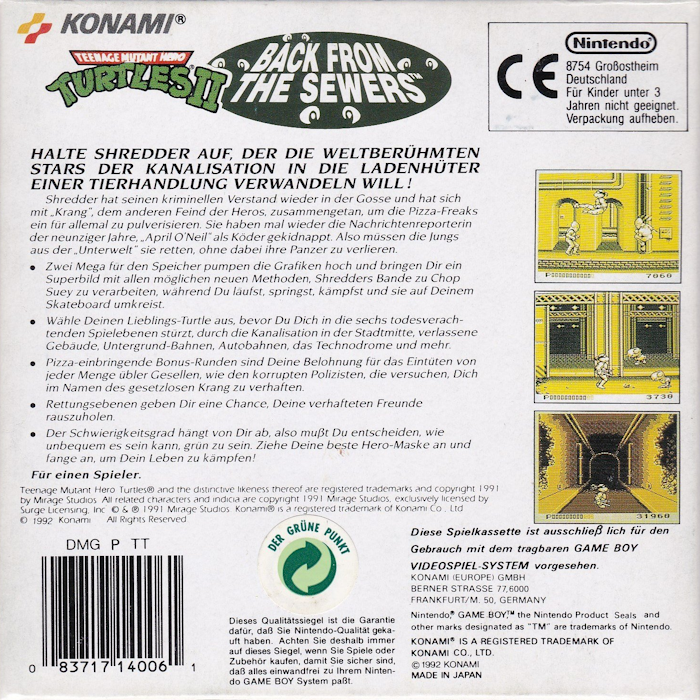 Teenage Mutant Ninja Turtles II : Back from the Sewers - Dos