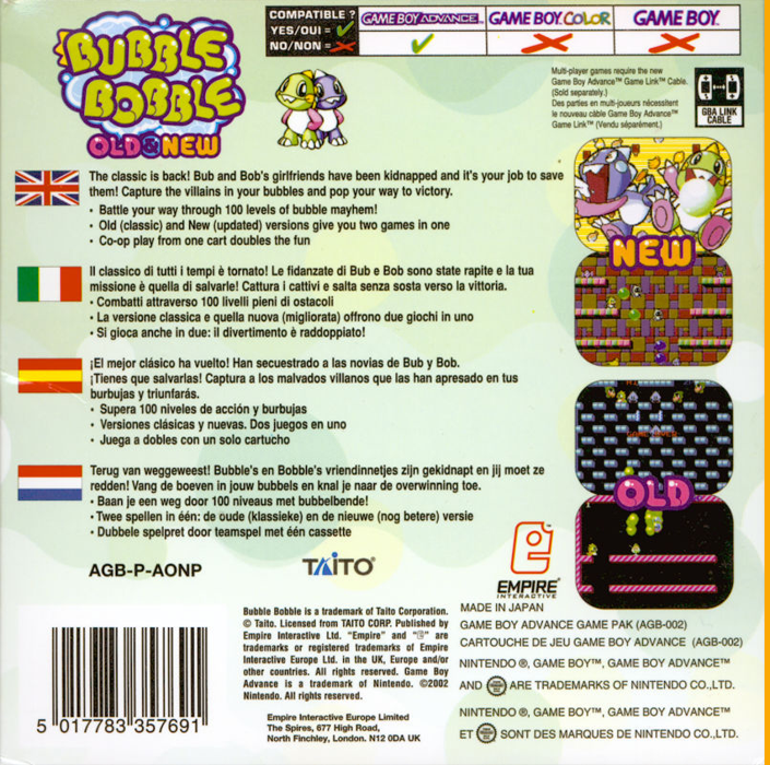 Bubble Bobble : Old & New - Dos