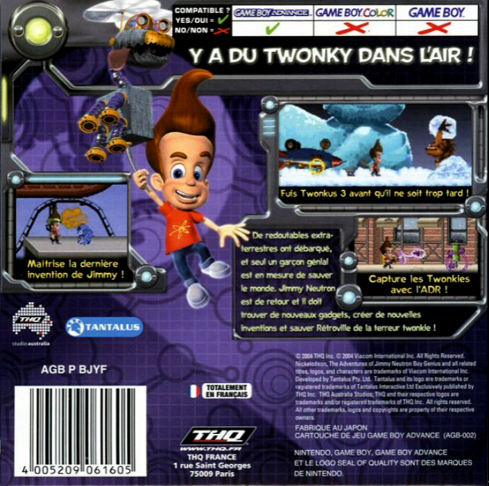 Jimmy Neutron un Garçon Génial : L'Attaque des Twonkies - Dos