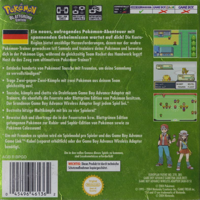 Pokémon : Version Vert Feuille dos