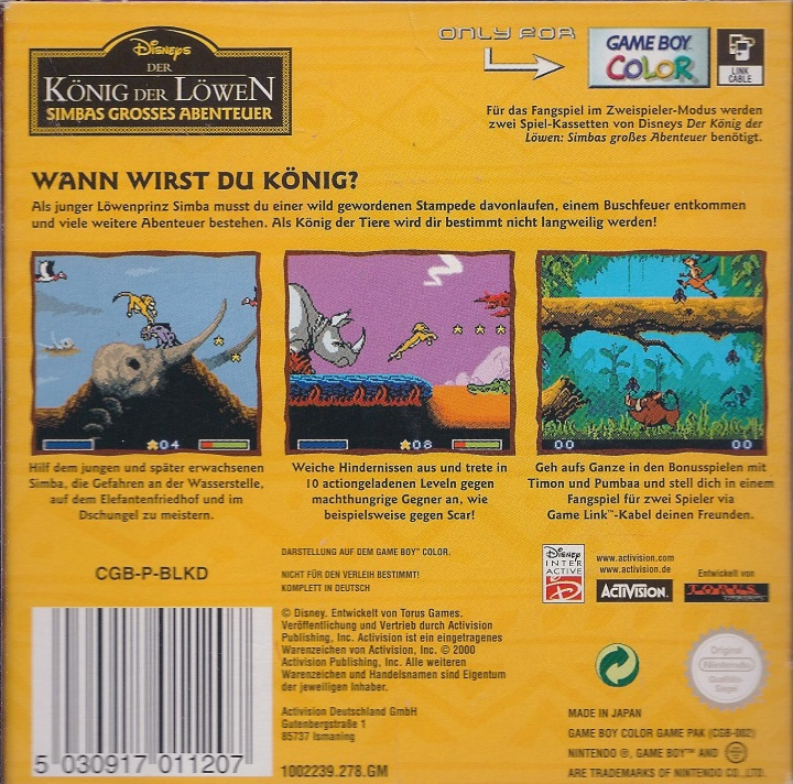 Le Roi Lion : La Formidable Aventure de Simba - Dos