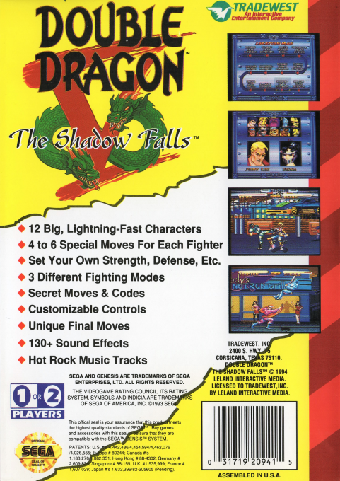 Double Dragon V : The Shadow Falls dos