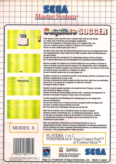 Sensible Soccer - European Champions - Dos