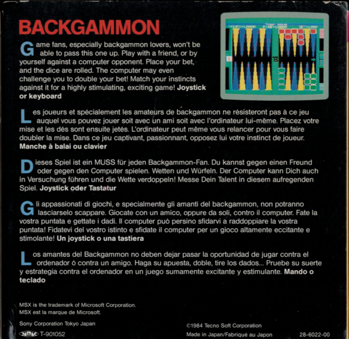 Backgammon (Sony) - Dos