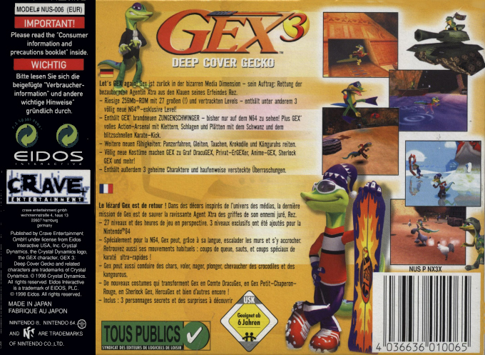 Gex 3 : Deep Cover Gecko - Dos