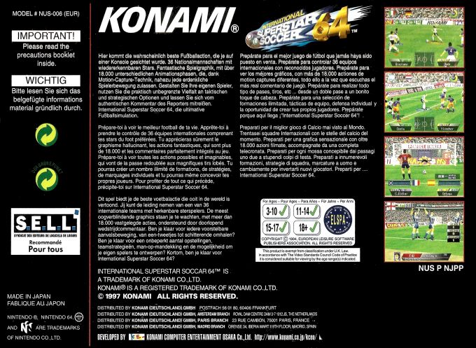International Superstar Soccer 64 - Dos
