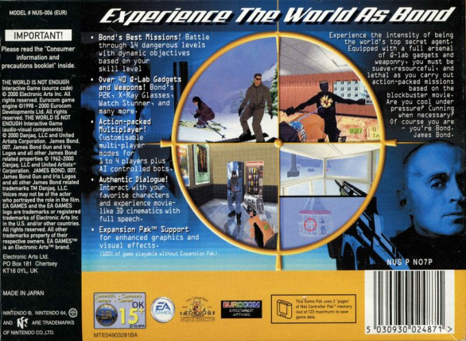 James Bond 007 : Le Monde ne Suffit Pas - Dos