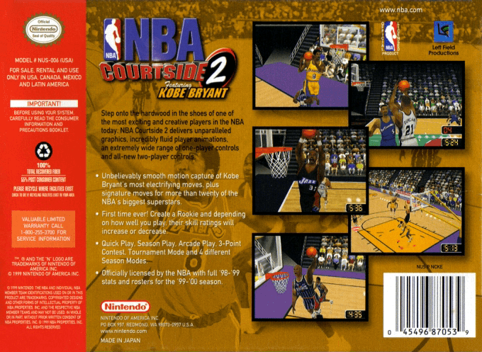 NBA Courtside 2 featuring Kobe Bryant - Dos