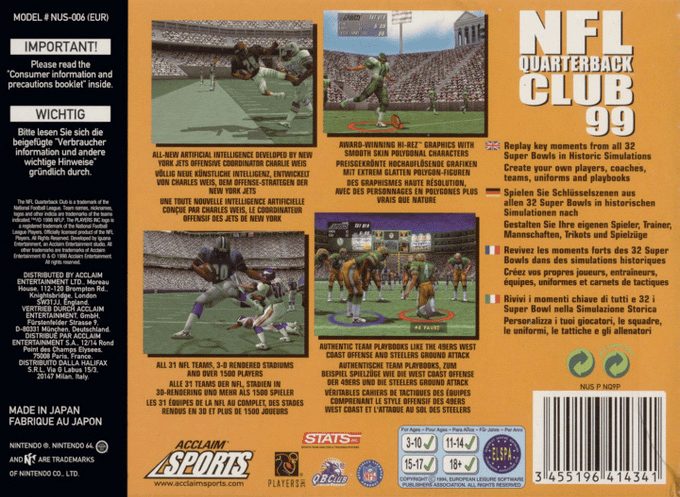 NFL Quarterback Club 99 - Dos