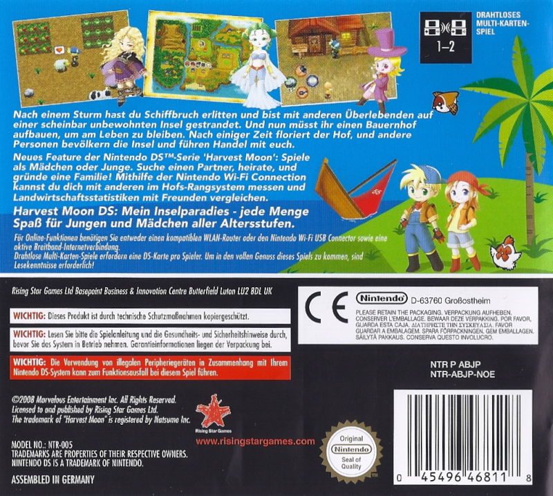 Harvest Moon DS : Île sereine - Dos