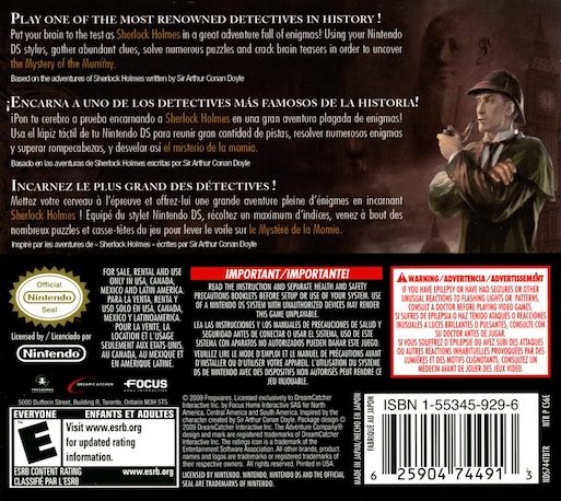 Sherlock Holmes DS : Le Mystère De La Momie - Dos