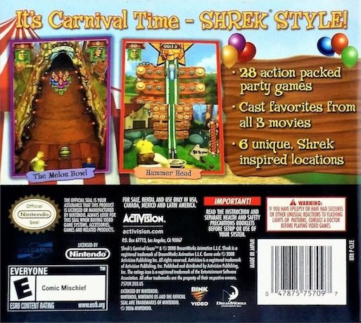 Shrek : La Fête Foraine en Délire : Mini-Jeux - Dos