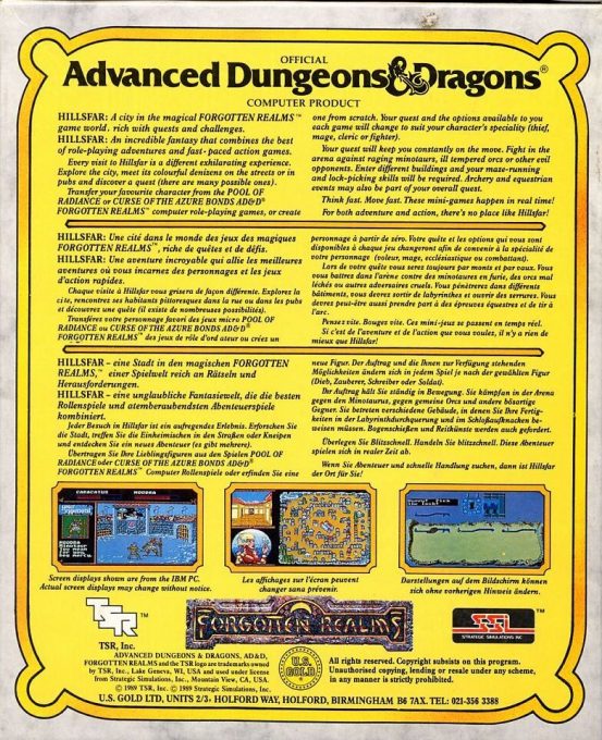 Advanced Dungeons & Dragons : Hillsfar dos
