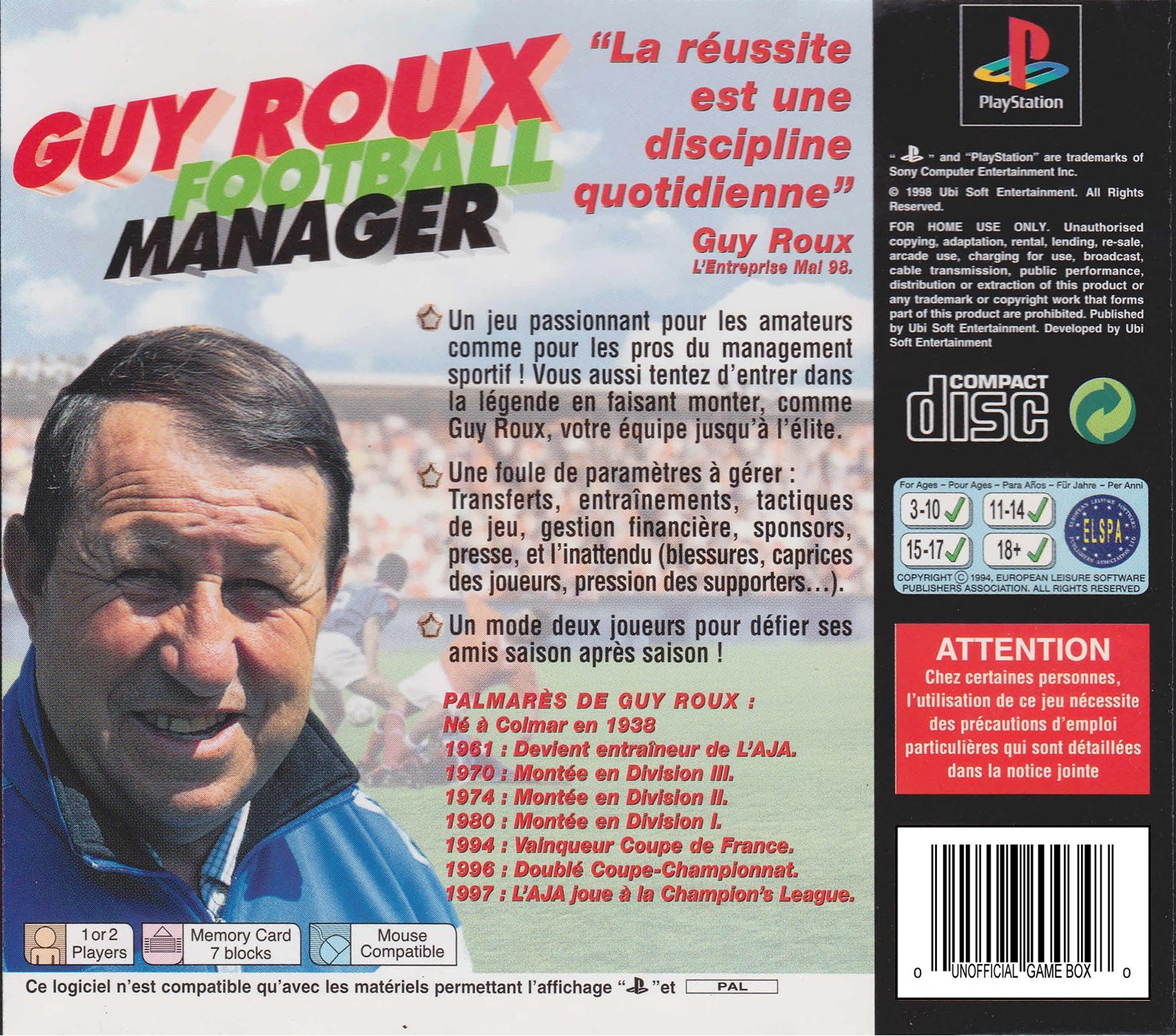 Guy Roux Football Manager Saison 97-98 dos
