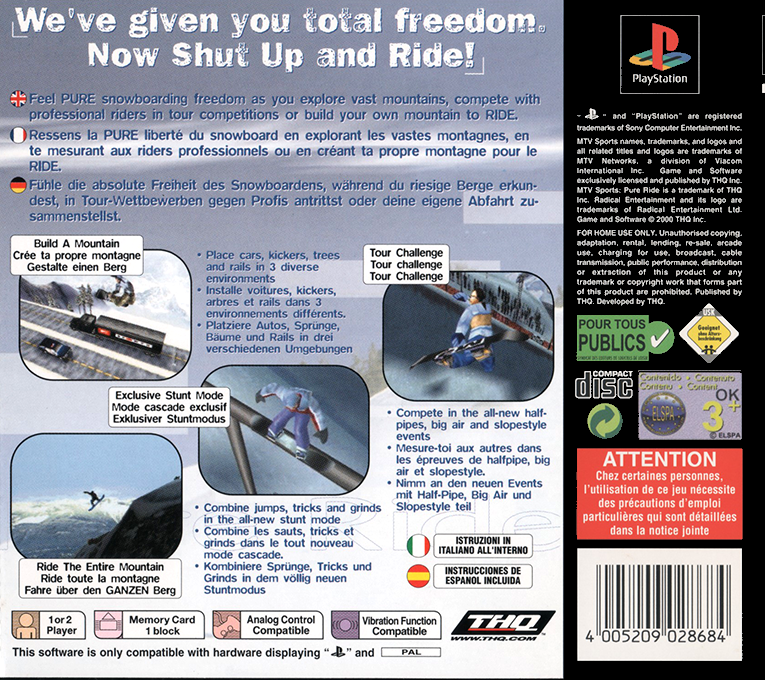 MTV Sports : Pure Ride - Dos