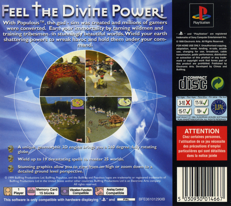 Populous : A l'Aube de la Création - Dos