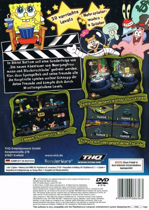 Bob L'éponge : Silence on Tourne! - Dos