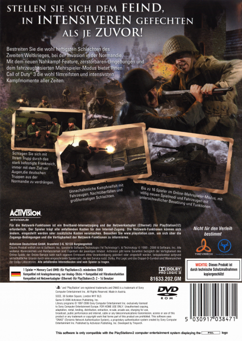 Call Of Duty 3 - En Marche Vers Paris - Dos