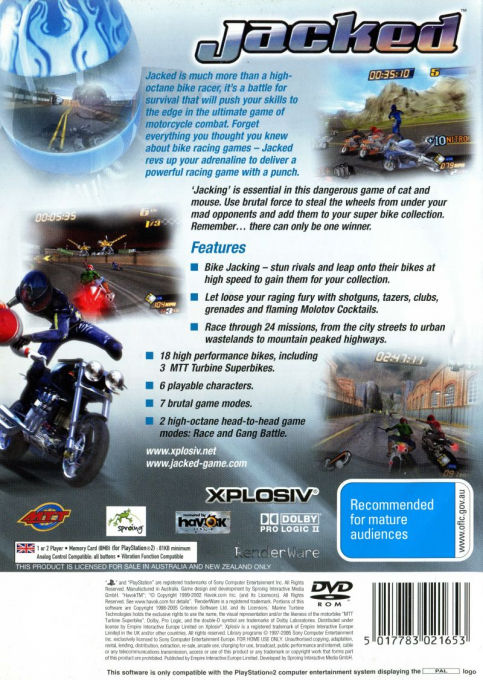 Jacked : La Guerre des Gangs - Dos
