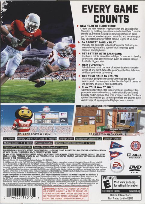 NCAA Football 10 dos