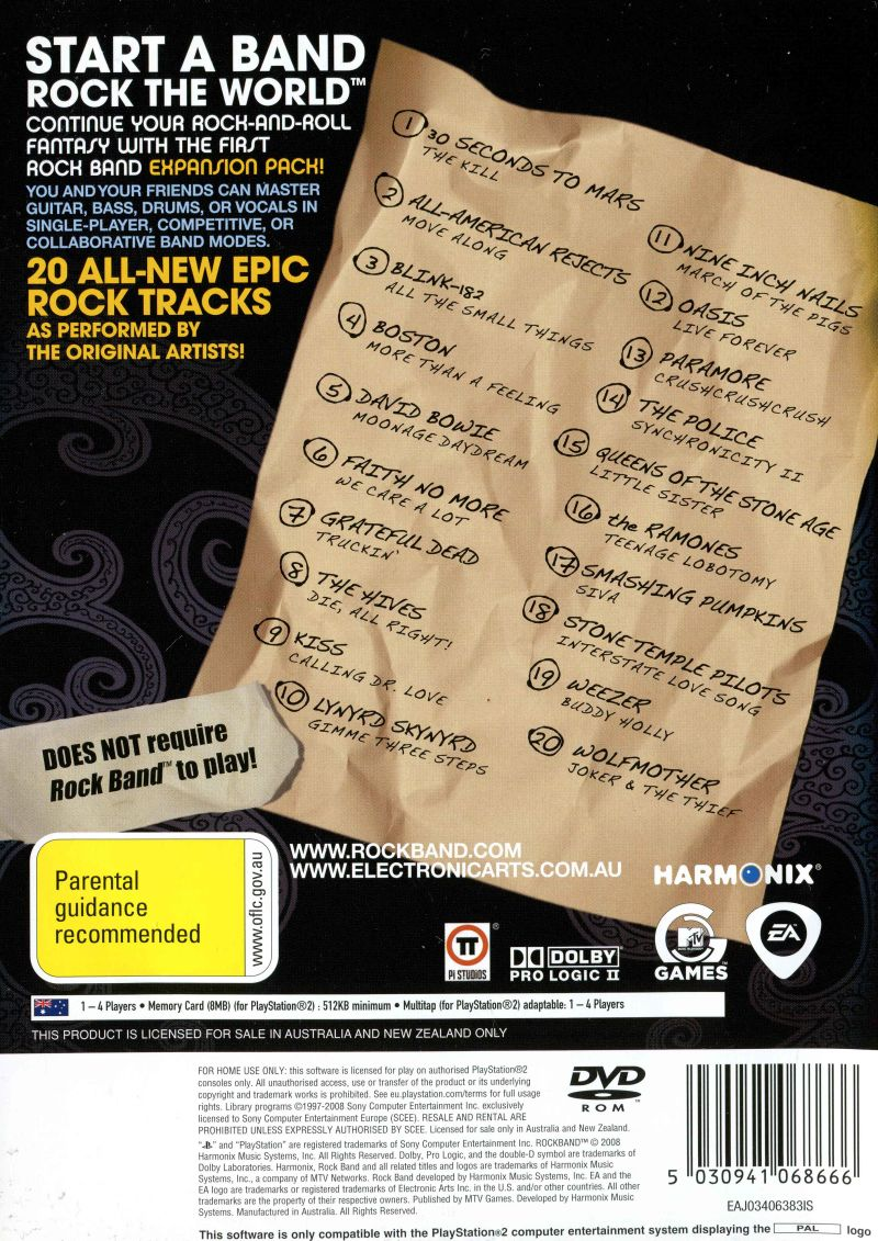 Rock Band : Track Pack Volume 1 dos