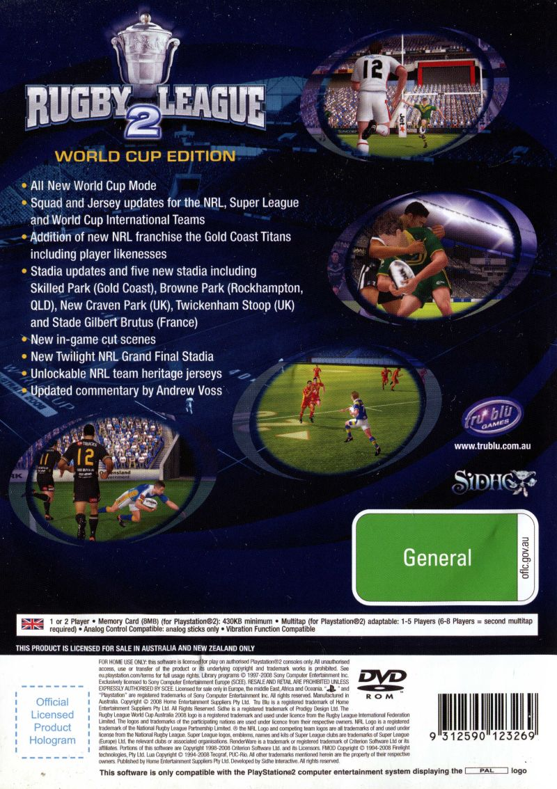 Rugby League 2 : World Cup Edition dos