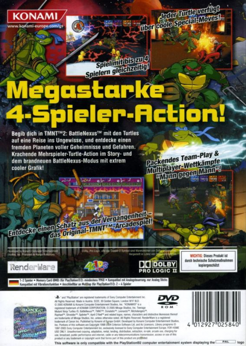 Teenage Mutant Ninja Turtles 2 : Battle Nexus - Dos